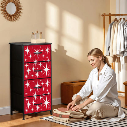 Atomic Starburst Red White Mid Century Modern 4-Drawer Dresser - Mid Century Modern Gal