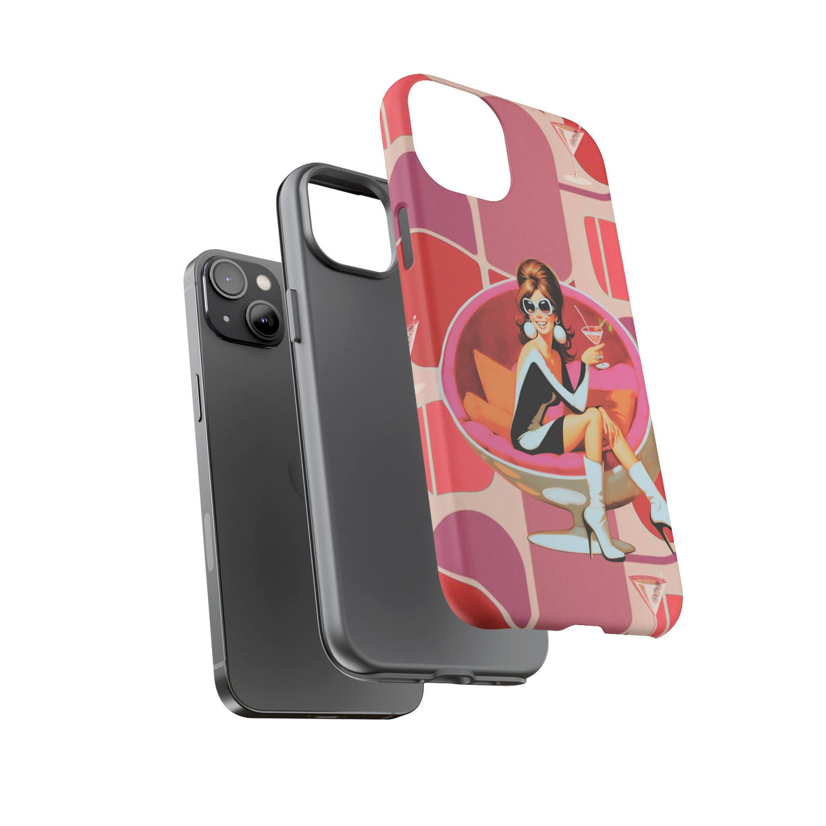 Mid Mod 60s Mod Gal, Kick Back Enjoy, Retro Chic Phone Case with Cocktail Design