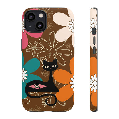 Atomic Cat Retro 70s Vibe Flower Power Tough Cases: Cute Floral and Cat Phone Case for Cat Lovers