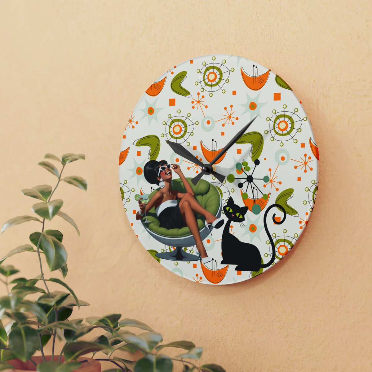 Mid Century Modern Atomic Cat Starburst Retro 60s Vibe Wall Clock - Mid Century Modern Gal