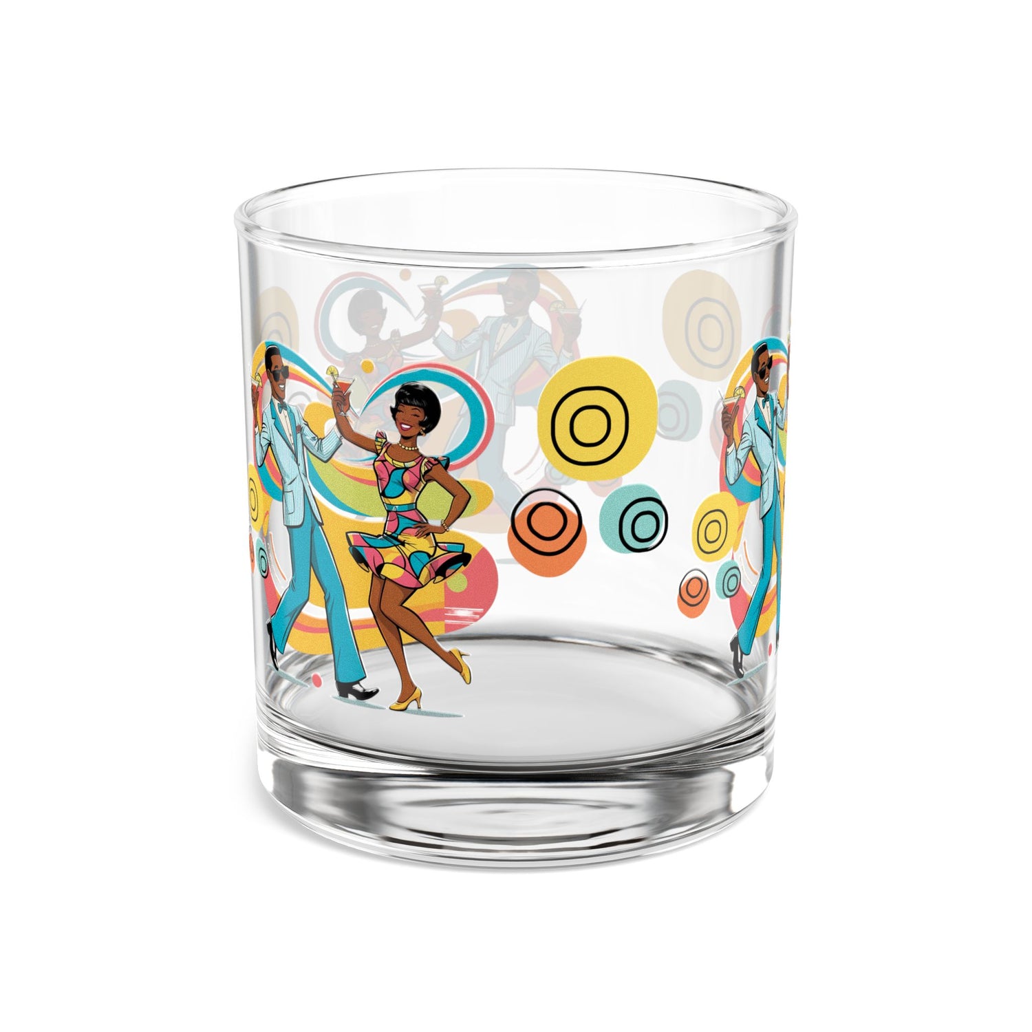 Mid Mod Retro Black Couple Dance Party Mid Century Modern Barware Bourbon Whiskey Cocktail Glass - Mid Century Modern Gal