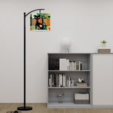 Atomic Cat Mid Century Modern Arc Floor Lamp, Geometric Green, Orange Mid Mod Lighting - Mid Century Modern Gal