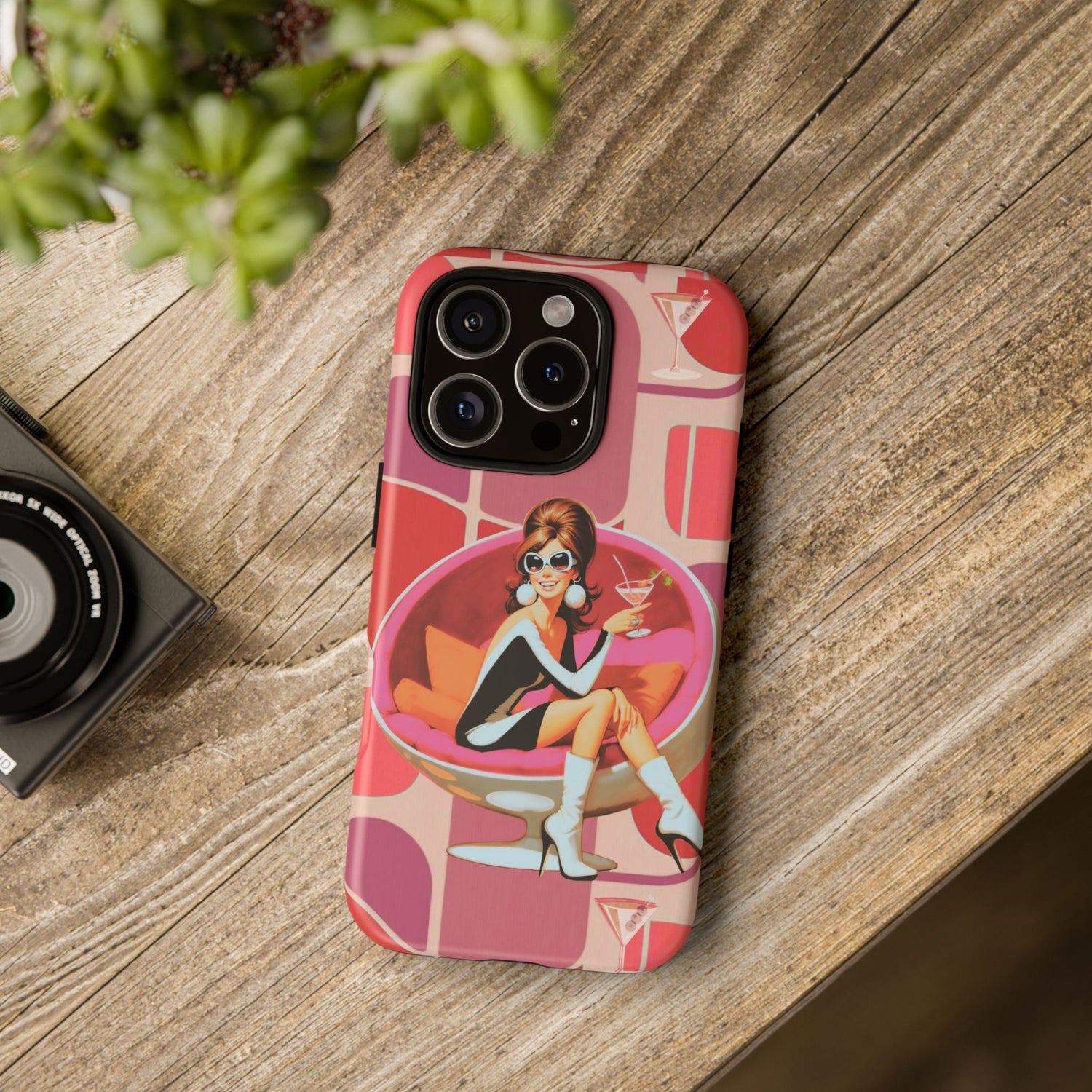 Mid Mod 60s Mod Gal, Kick Back Enjoy, Retro Chic Phone Case with Cocktail Design