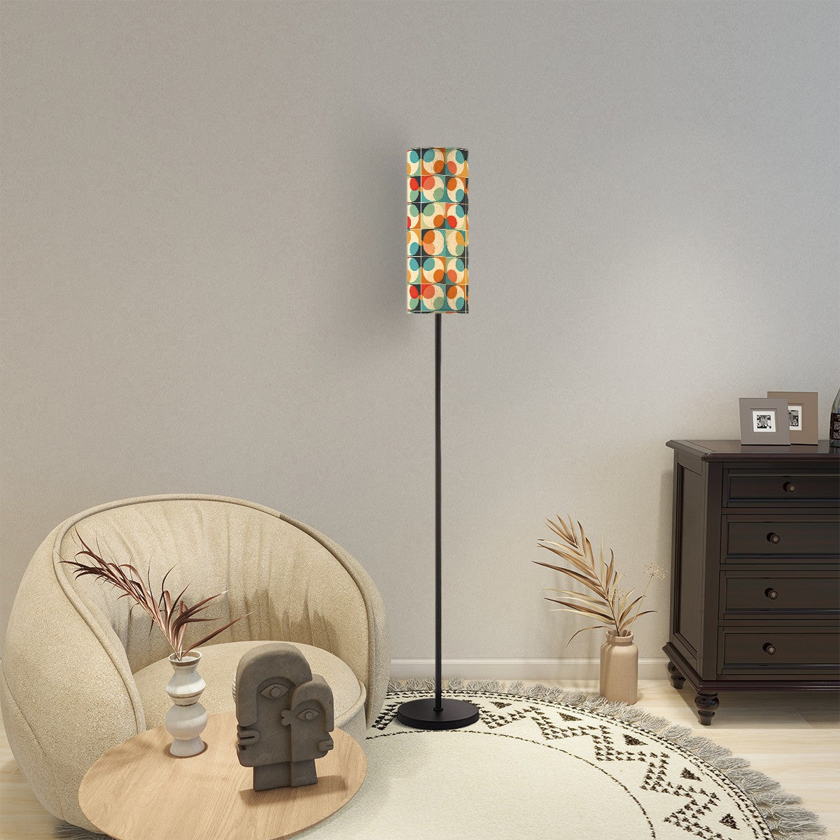 Mid Century Modern Groovy Mod, Orange Blue Teal Space Orbs Slim Tall Floor Lamp - Mid Century Modern Gal