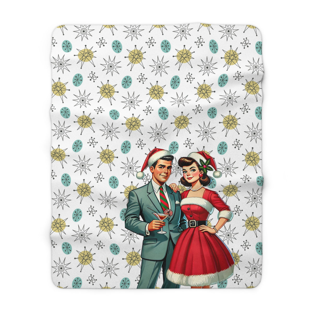 Holiday Cheers, 50s Atomic Style Cozy Kitschy Blanket Gift - Mid Century Modern Gal