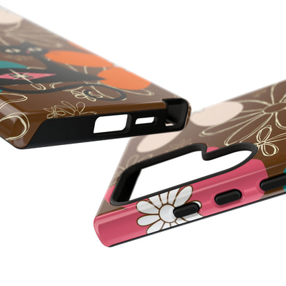 Atomic Cat Retro 70s Vibe Flower Power Tough Cases: Cute Floral and Cat Phone Case for Cat Lovers