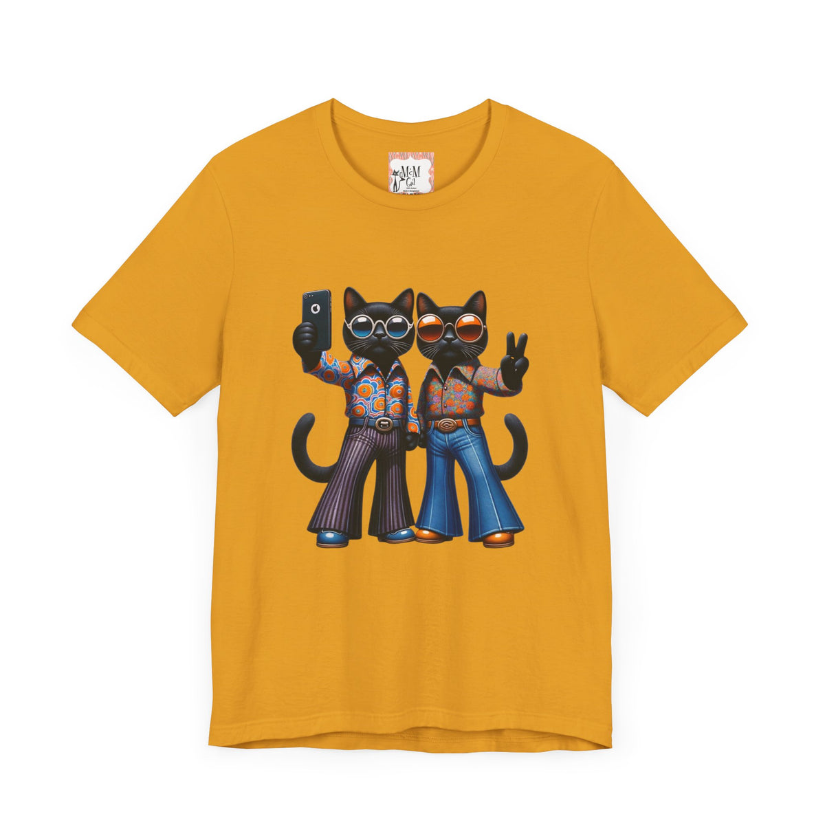 Two Cool Cats, Male Couple, Kitschy Fun Selfie Cats Retro Tee - Mid Century Modern Gal