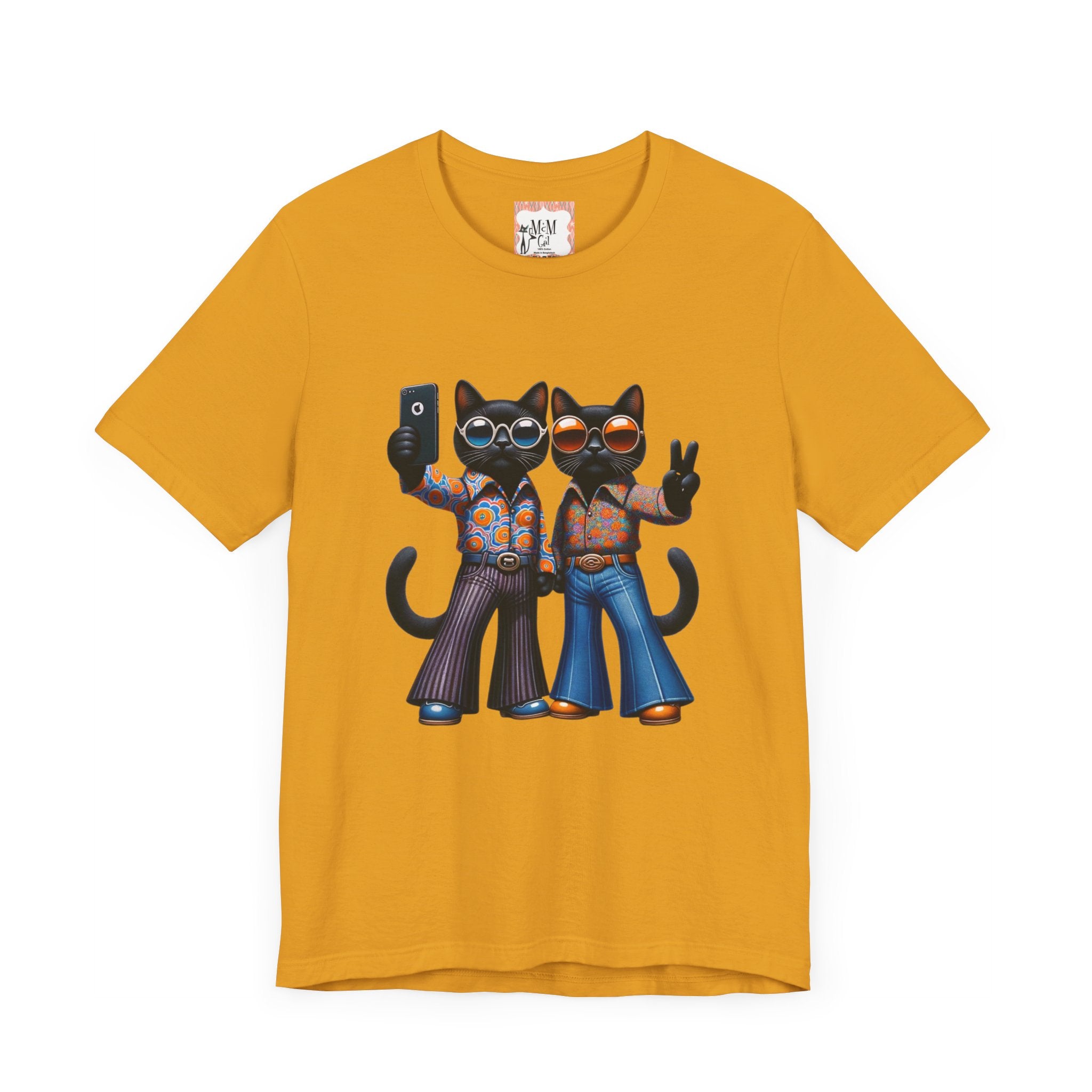 Two Cool Cats, Male Couple, Kitschy Fun Selfie Cats Retro Tee