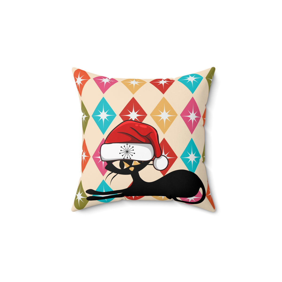 Atomic Cat Christmas Pillow, Mid Century Modern Starburst Pillow And Insert - Mid Century Modern Gal