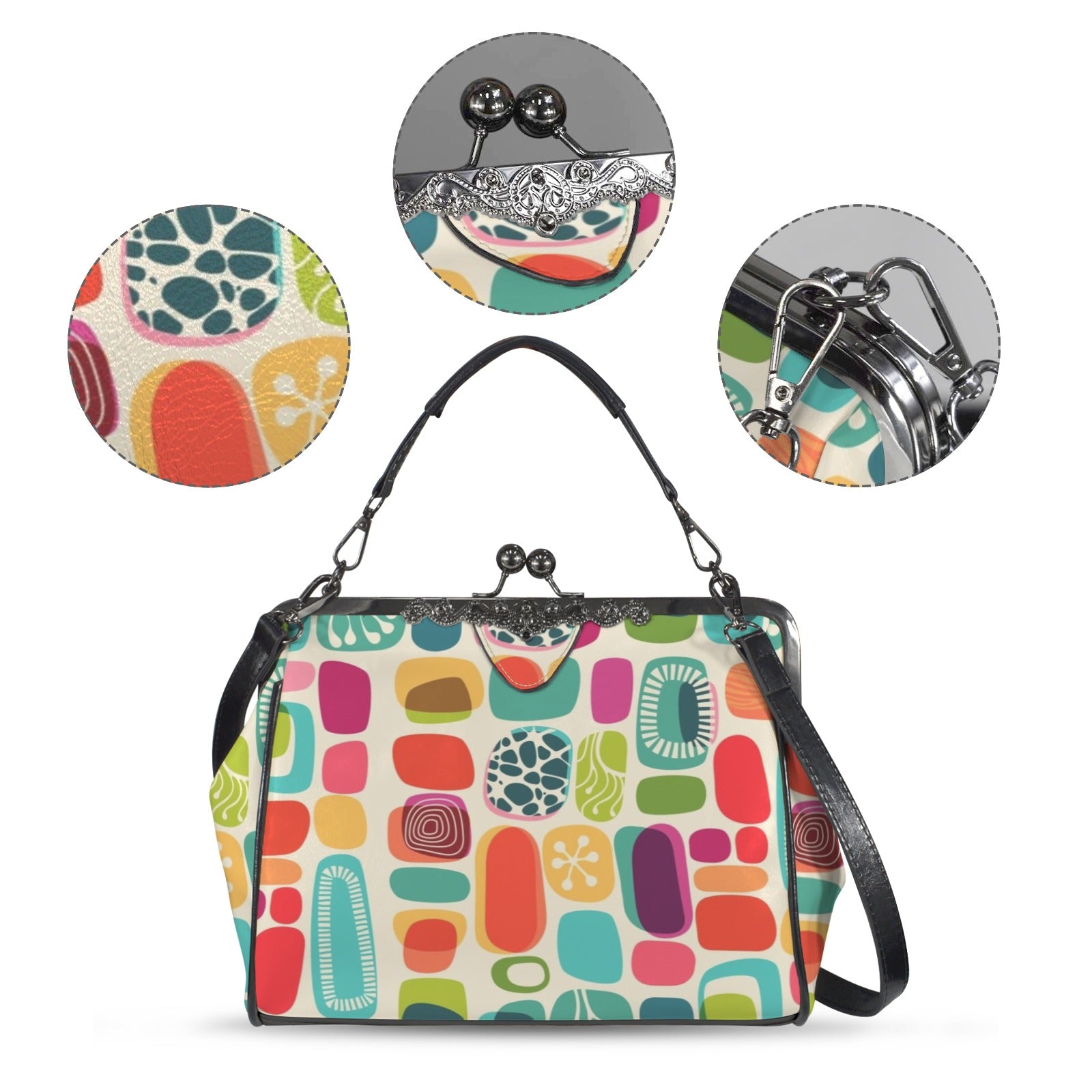 Mid Century Modern Amoeba Designed Kisslock Crossbody Purse - Mid Century Modern Gal