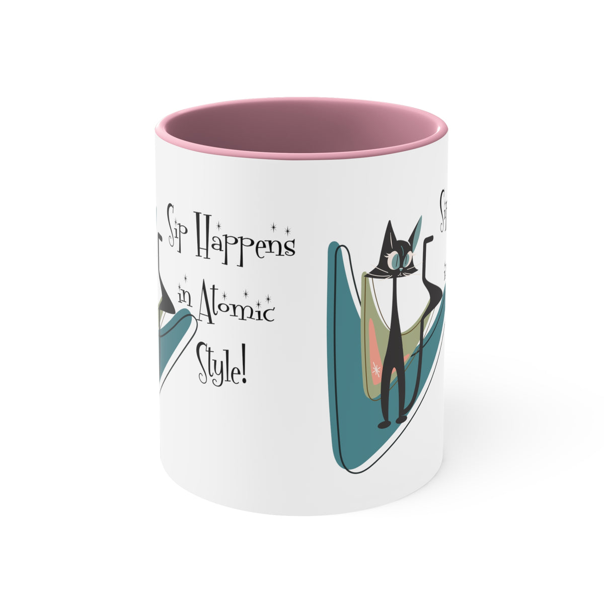 Atomic Cat, Mid Century Modern Drinkware, Coffee Mug, Sip Happens, Retro Boomerang, Kitschy Funny Coffee Lover Gifts - Mid Century Modern Gal