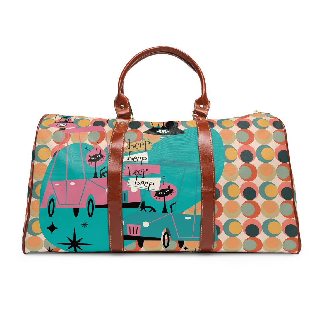 Atomic Cat, Time Capsule Travel Mid Century Modern Quirky Fun Carry On, Weekender, Waterproof Travel Bag