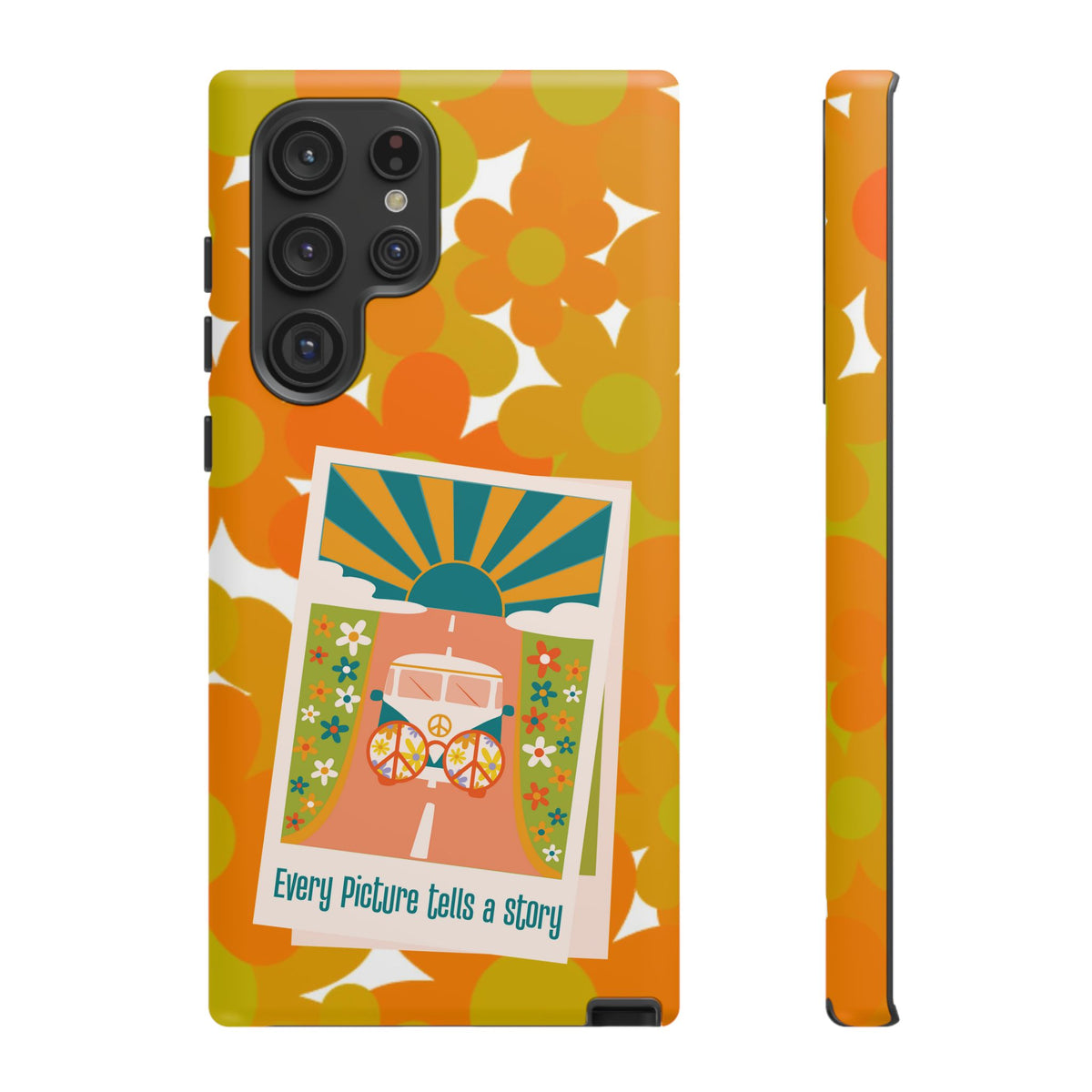 Retro Phone Case, Orange Flower Power, Polaroid Picture, Mod Smart Phone Tough Phone Cases