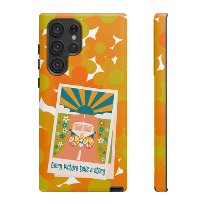 Retro Phone Case, Orange Flower Power, Polaroid Picture, Mod Smart Phone Tough Phone Cases