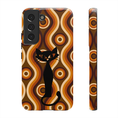 Retro Phone Case, Groovy Brown, Atomic Kitsch Cat Tough Smart Phone Cases