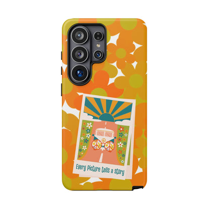 Retro Phone Case, Orange Flower Power, Polaroid Picture, Mod Smart Phone Tough Phone Cases