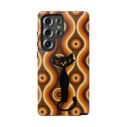 Retro Phone Case, Groovy Brown, Atomic Kitsch Cat Tough Smart Phone Cases