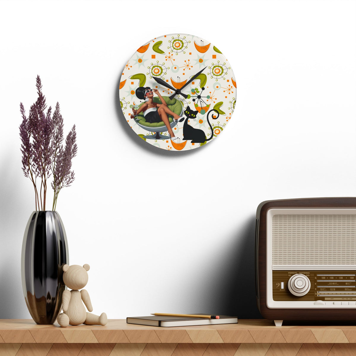 Mid Century Modern Atomic Cat Starburst Retro 60s Vibe Wall Clock - Mid Century Modern Gal