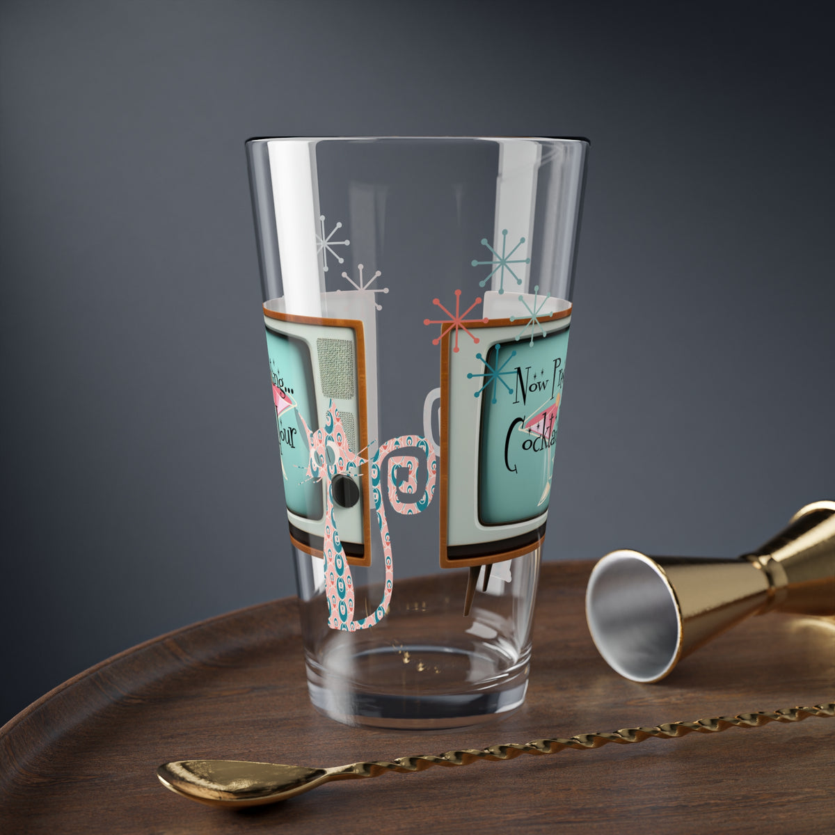 Atomic Kitsch, Black Cat Mid Century Modern Beer Glass, Mocktail, Cocktail, MCM Old TV 50s Style Glass - Mid Century Modern Gal