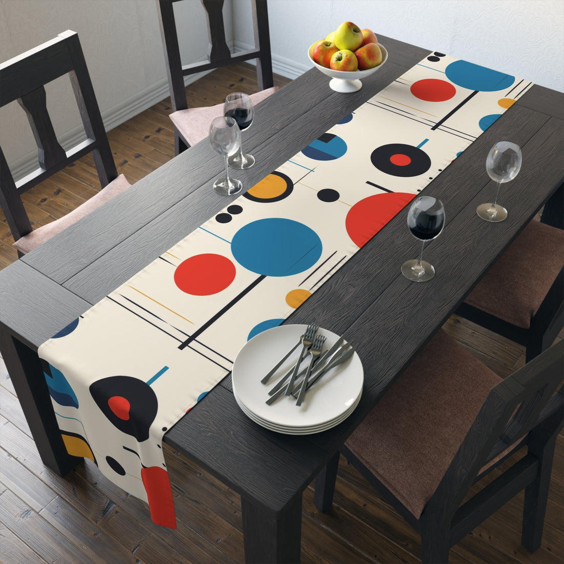 Modern Bauhaus Designed Table Runner, Red, Blue Yellow, Geometric Designed Mod Tableware