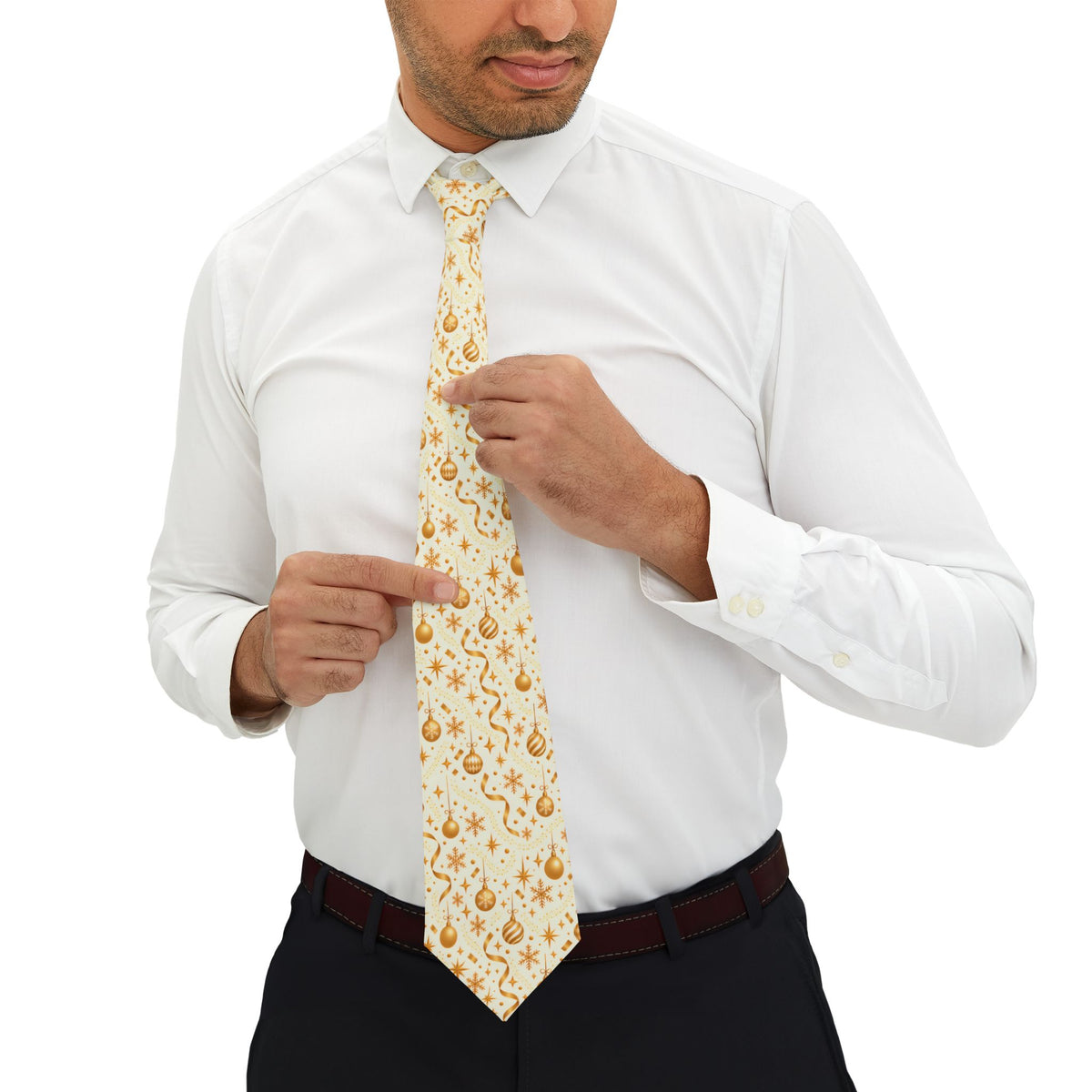 Christmas Party Gold and Cream Necktie