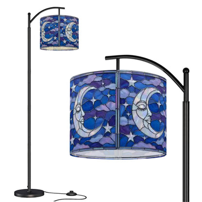 Halloween Stained Glass Style Night Sky Moon Stars Clouds  Arc Floor Lamp - Mid Century Modern Gal
