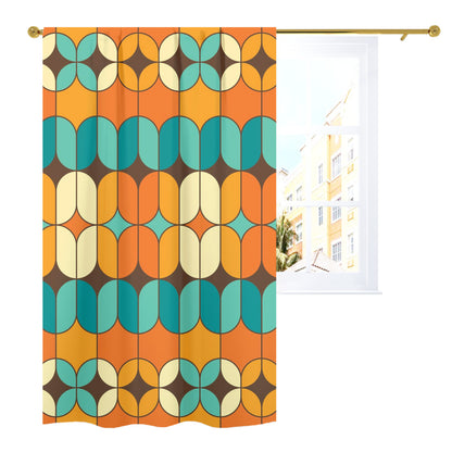 Mid Century Modern Curtain, Orange, Teal, Geometric Retro Design Single Panel - Mid Century Modern Gal