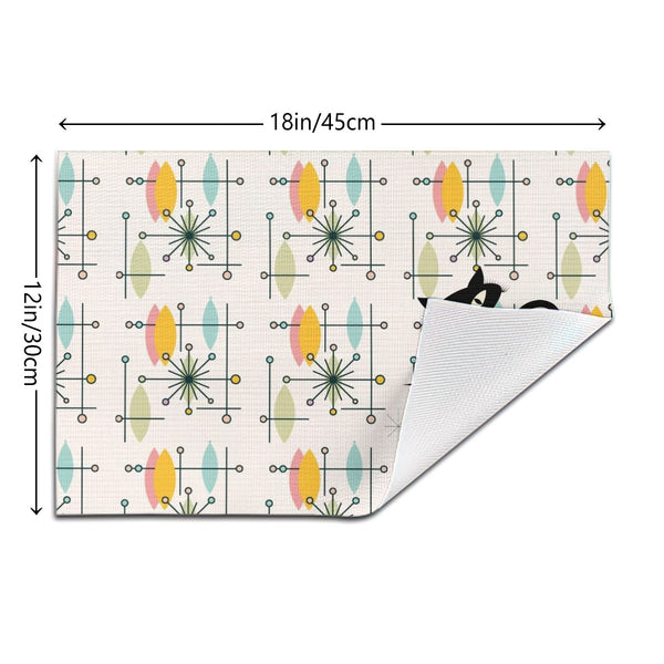 Atomic Cat Mid Century Modern White Starburst Kitschy Retro Woven Placemat