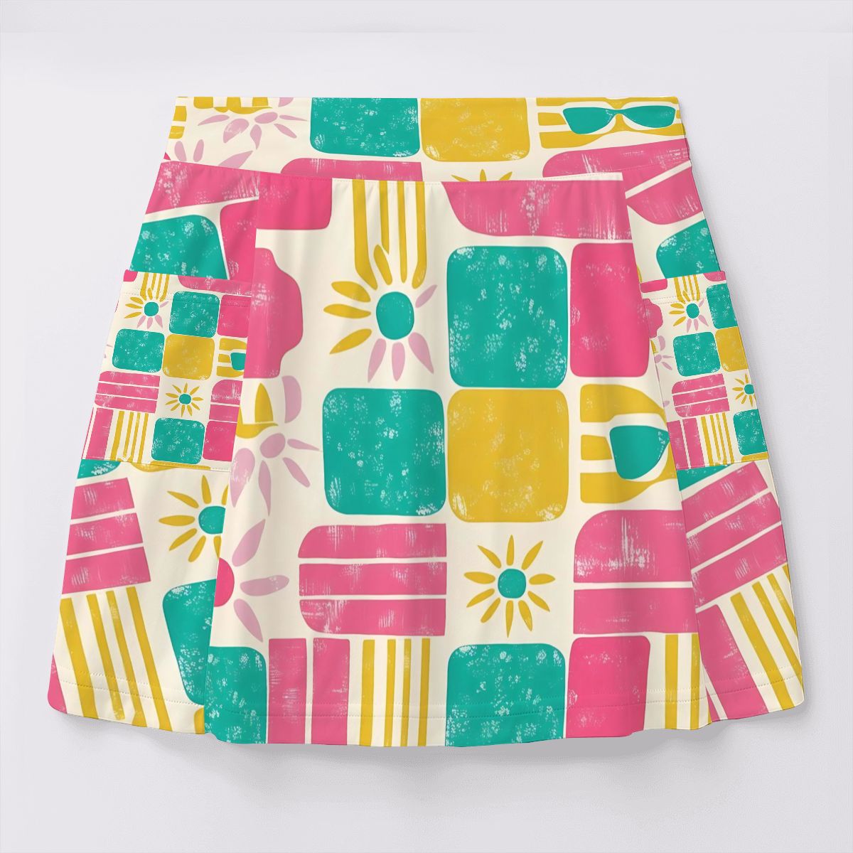 Retro Women's Tennis Skort With Pockets, Hot Pink, Yellow, Teal Green Mod Skirt - Mid Century Modern Gal