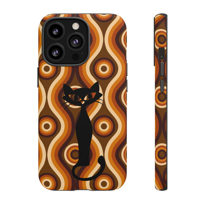 Retro Phone Case, Groovy Brown, Atomic Kitsch Cat Tough Smart Phone Cases