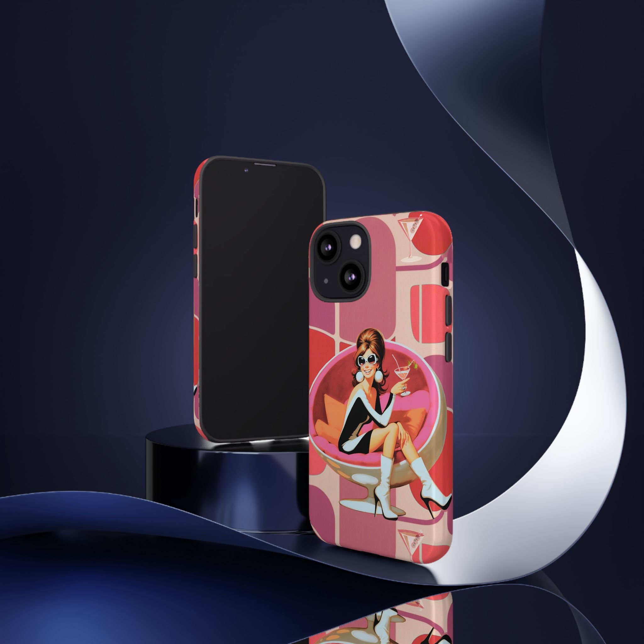 Mid Mod 60s Mod Gal, Kick Back Enjoy, Retro Chic Phone Case with Cocktail Design
