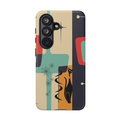 Mid Century Modern, Geometric, Atomic Cat Groovy Smart Phones Tough Phone Cases