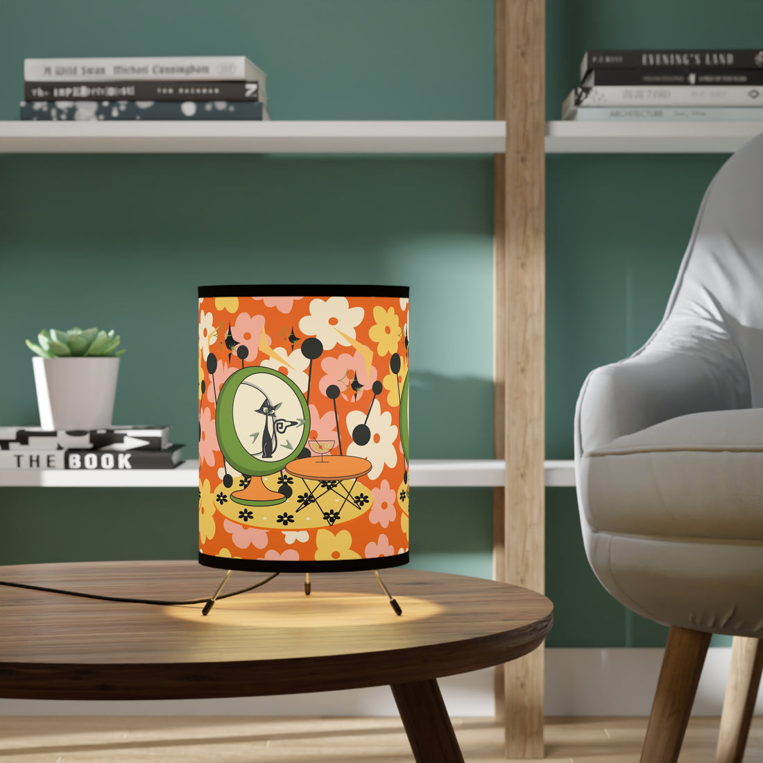 Atomic Cat Retro Tripod Lamp Flower Design, Kitschy Mod Summer Vibes - Perfect for Chic Home Decor - Mid Century Modern Gal