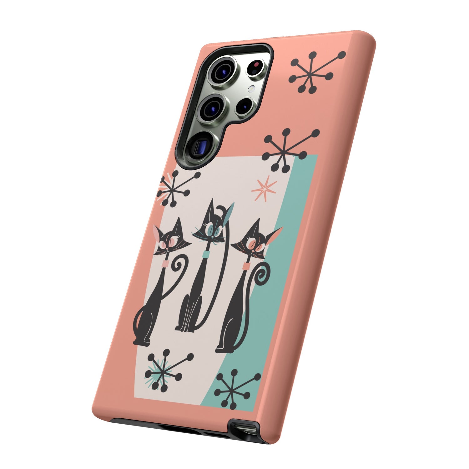 Atomic Cat Mid Mod Coral Aqua Blue Starburst Kitschy Fun Chic Samsung, Smart Phones Tough Cases