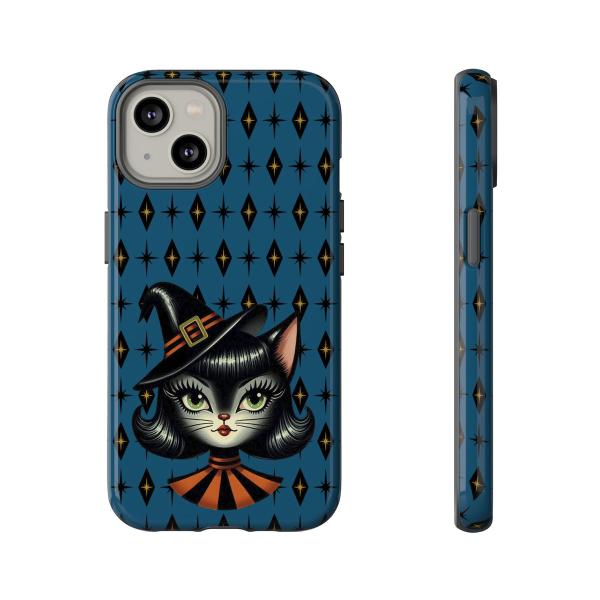 Vintage Halloween Black Cat Sexy Sexton Mid Century Modern Blue Tough Phone Case