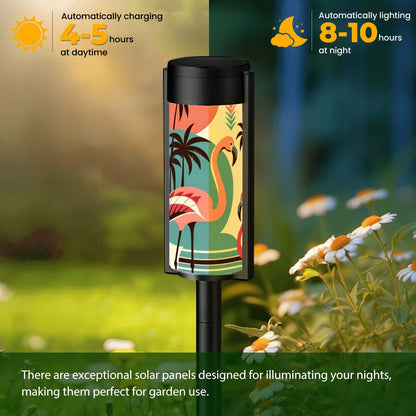 Retro Flamingo Garden Outdoor Solar Lights, Tropical Garden Breeze MCM Modern Pathway Lighting - Mid Century Modern Gal