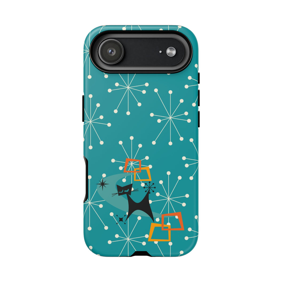 Atomic Space Cat, Starburst Blue, Retro Groovy Smart Phone Tough Phone Cases