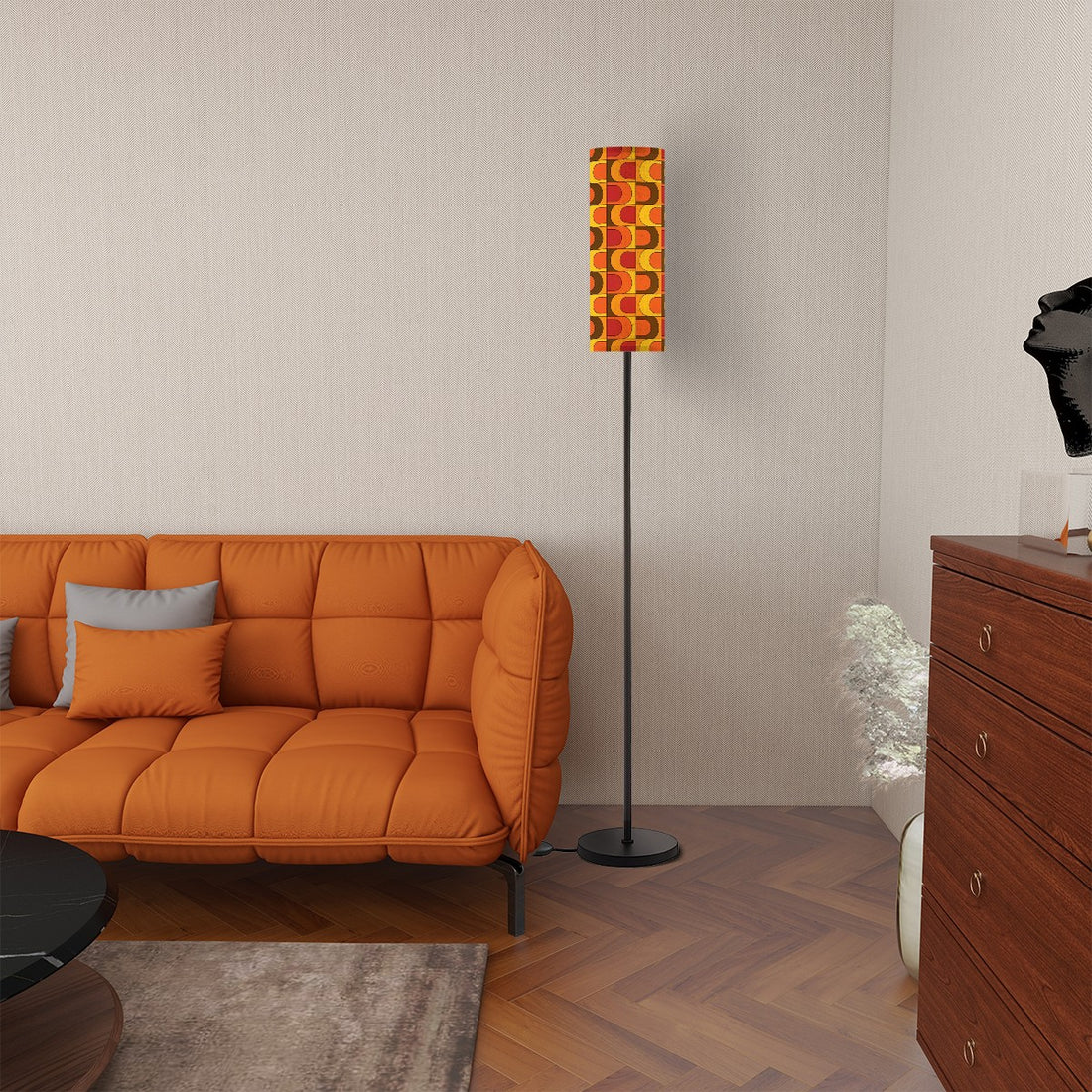 Retro 70s Torchiere Floor Lamp, Orange Yellow, Brown Red, Groovy Mod Torchiere Lamp - Mid Century Modern Gal