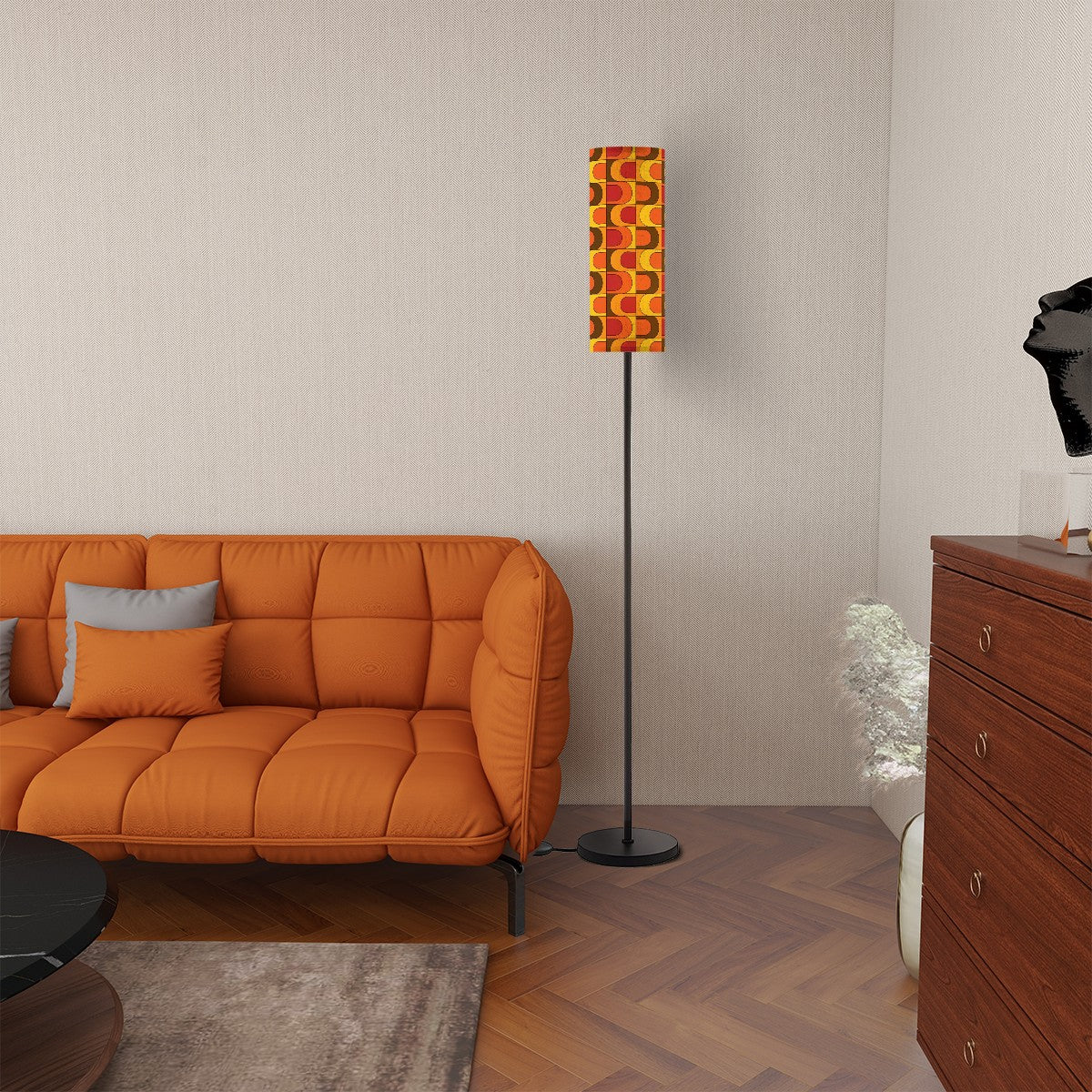 Retro 70s Torchiere Floor Lamp, Orange Yellow, Brown Red, Groovy Mod Torchiere Lamp - Mid Century Modern Gal