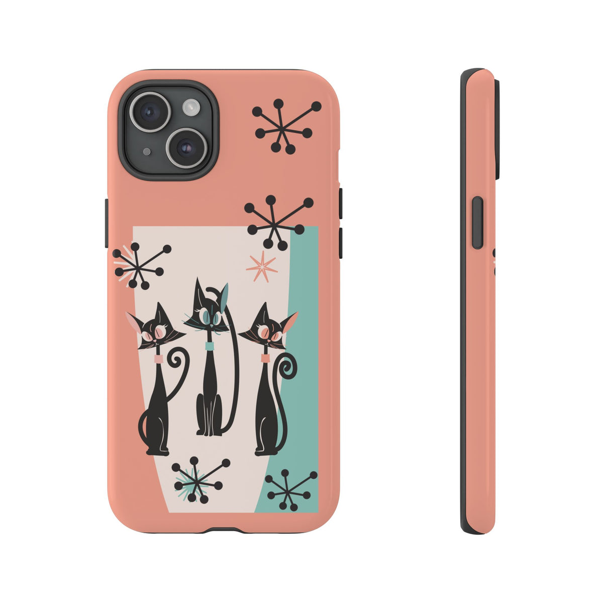 Atomic Cat Mid Mod Coral Aqua Blue Starburst Kitschy Fun Chic Samsung, Smart Phones Tough Cases - Mid Century Modern Gal