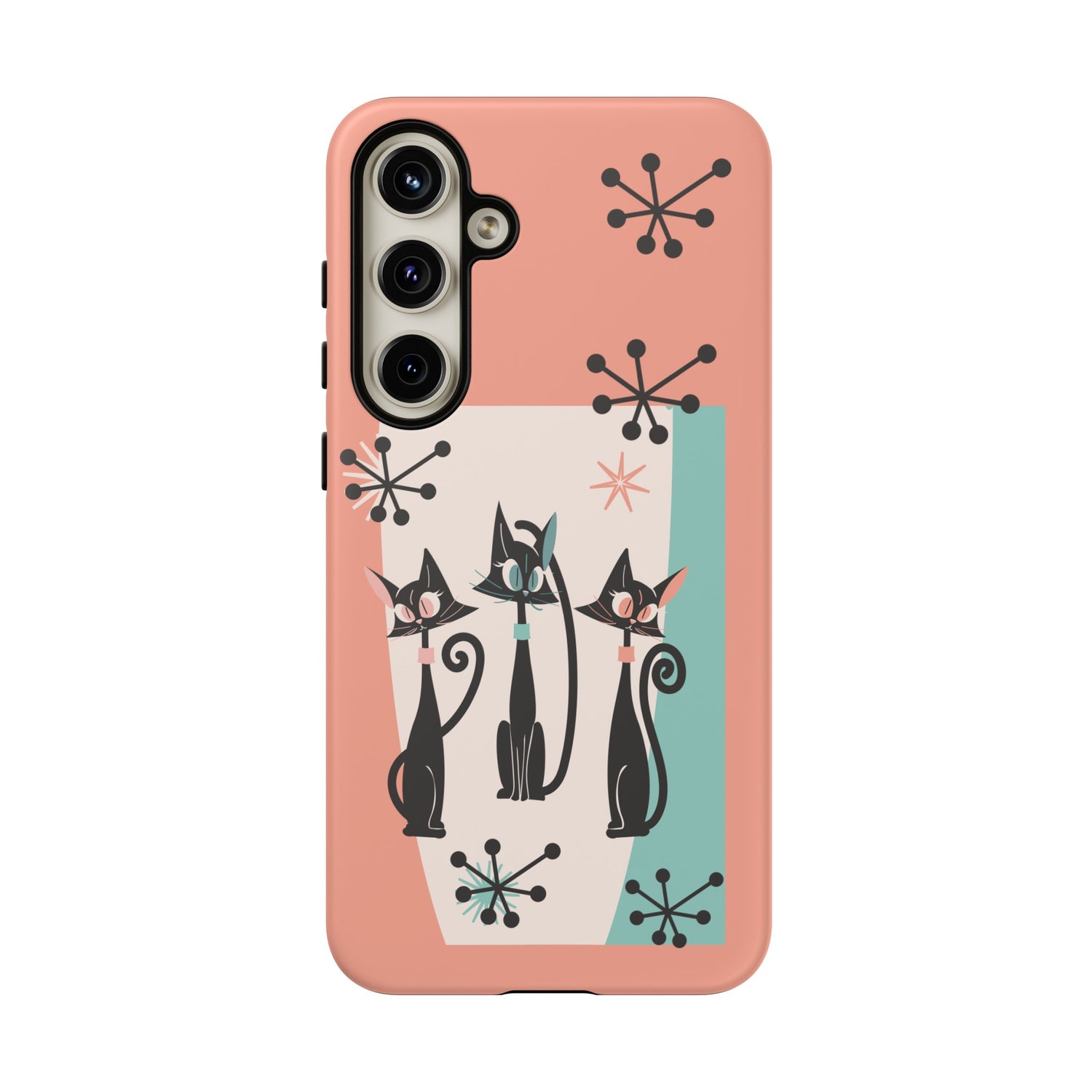 Atomic Cat Mid Mod Coral Aqua Blue Starburst Kitschy Fun Chic Samsung, Smart Phones Tough Cases