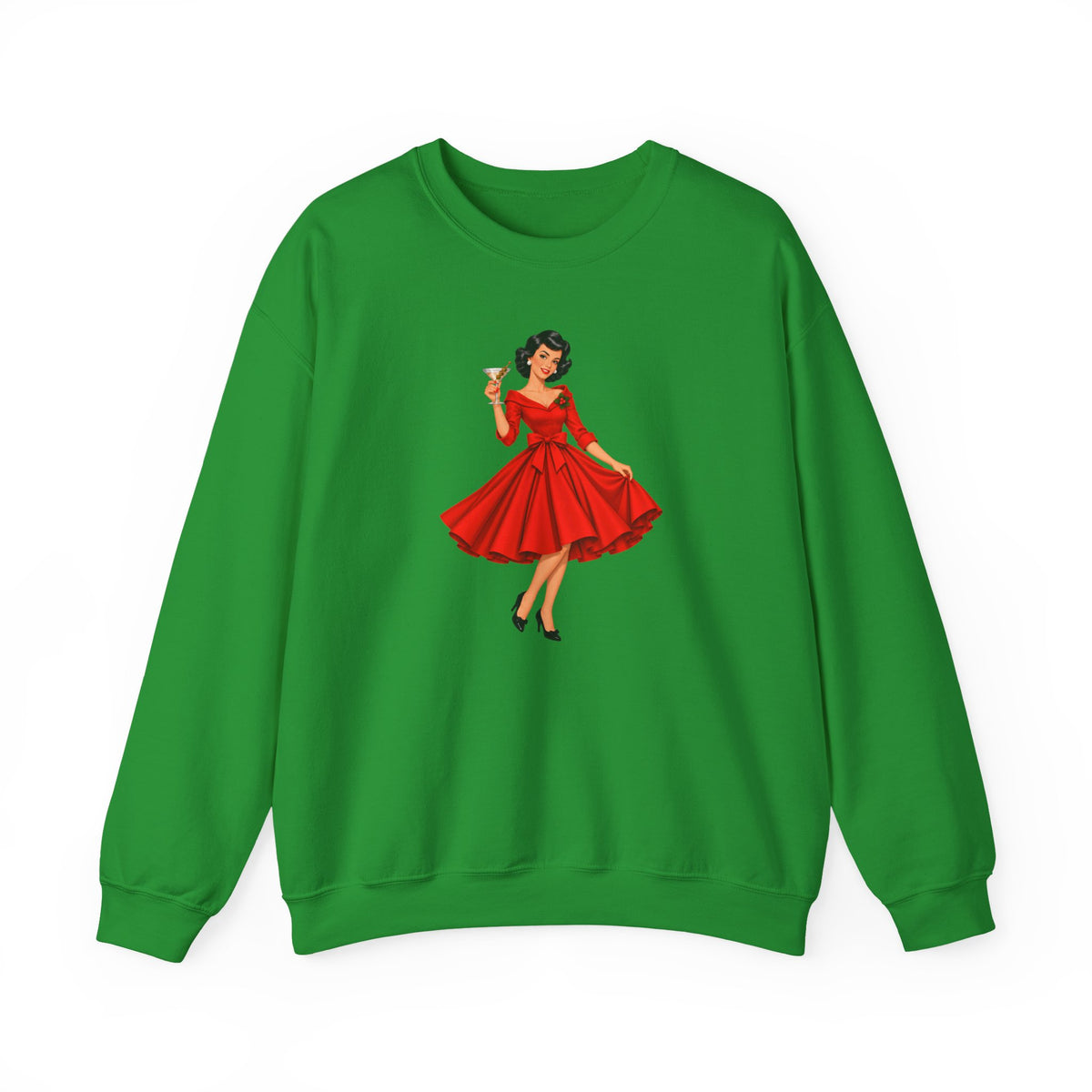 Mid Century Modern Christmas Martini Gal Unisex Heavy Blend™ Crewneck Sweatshirt - Mid Century Modern Gal