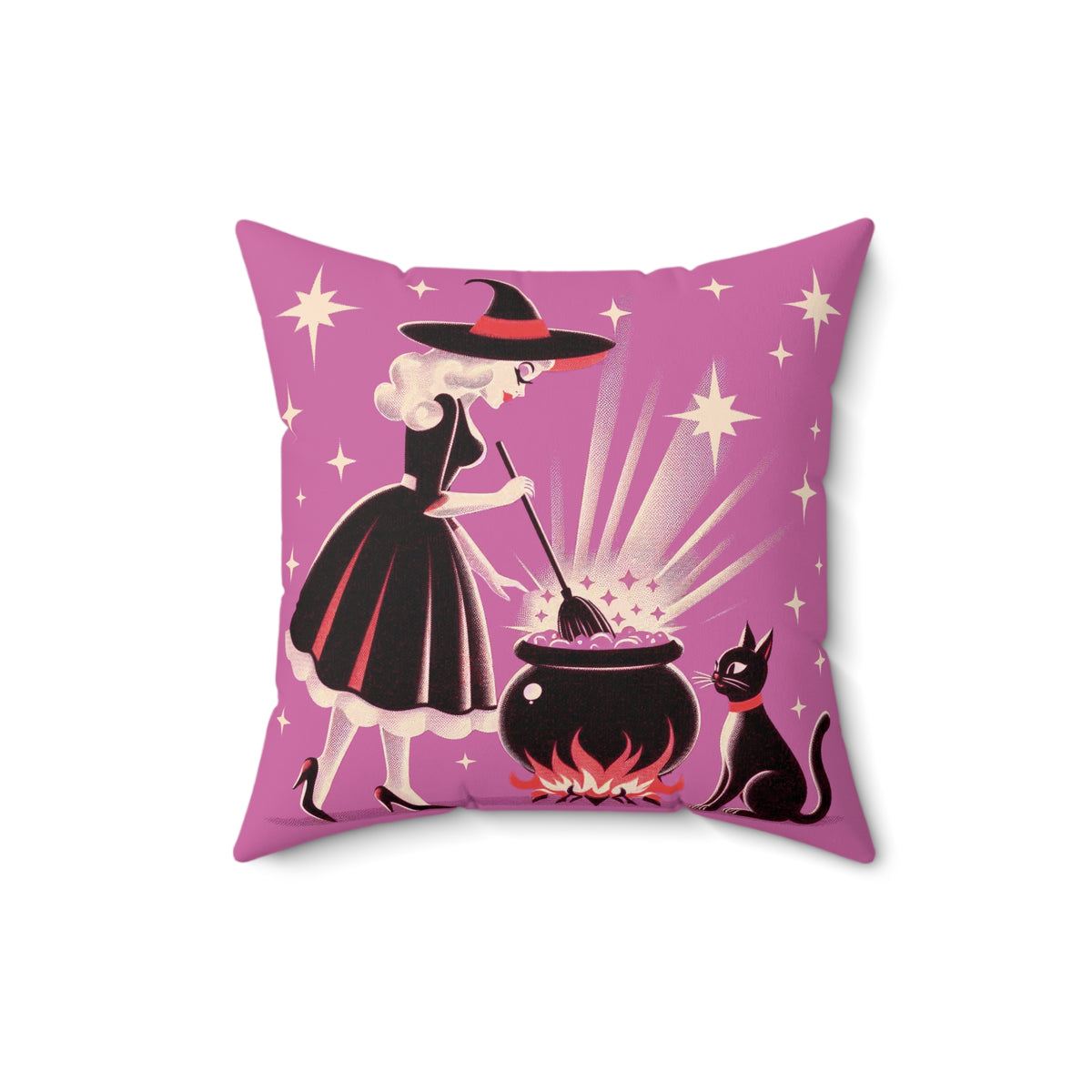 Witch's Brew Mid Century Modern Halloween Gothic Pink Pillow Cover and Insert - Mid Century Modern Gal