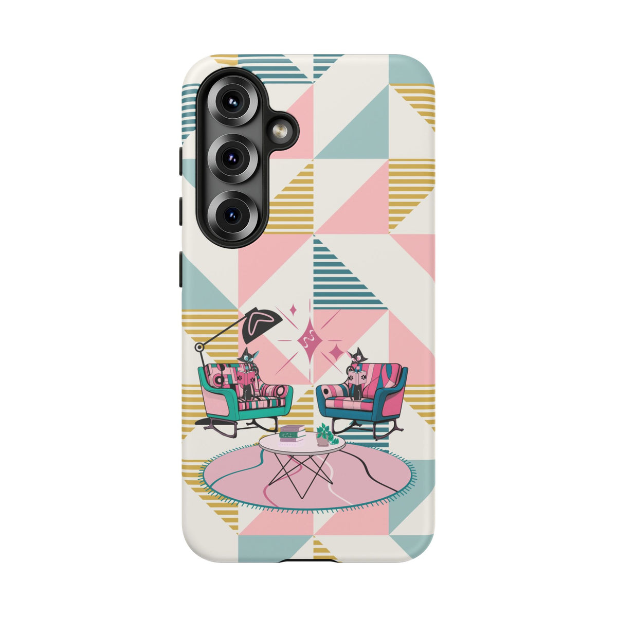 Atomic Cats Reading, Book Talk, Book Lover, Retro Chic Phone Case with Retro Vibe - Cozy Living Room Design