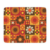 Retro Floral Boho Vibes, Orange, Yellow Brown Groovy Mod  Tan Sherpa Blanket - Cozy Throw for Home Decor & Gifting - Mid Century Modern Gal