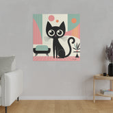 Mid Century Modern Atomic Kitty Cat, Pink, Kitschy Mod Matte Canvas - Mid Century Modern Gal