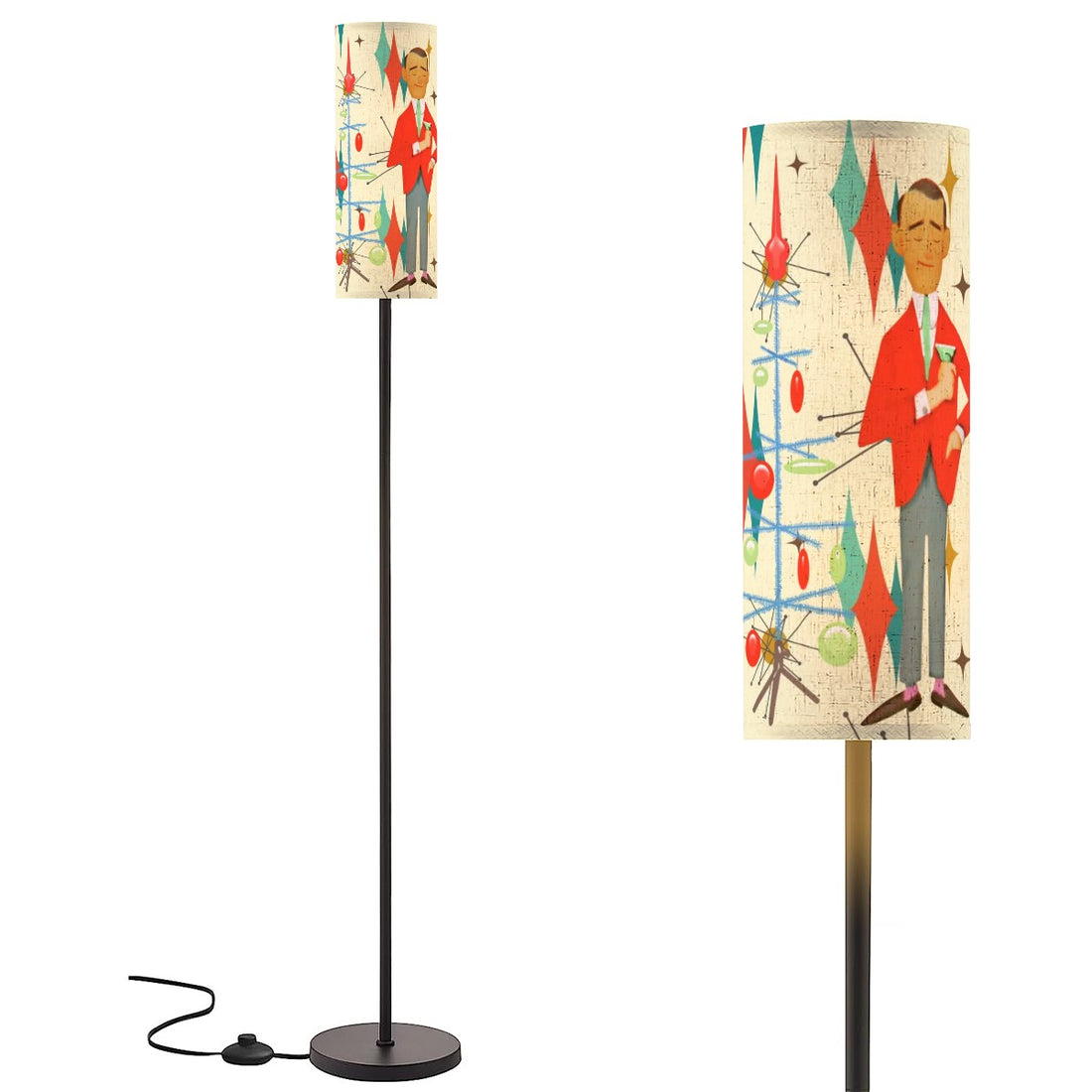 50s Holiday Kitsch Mod Man, Retro Christmas Lampshade