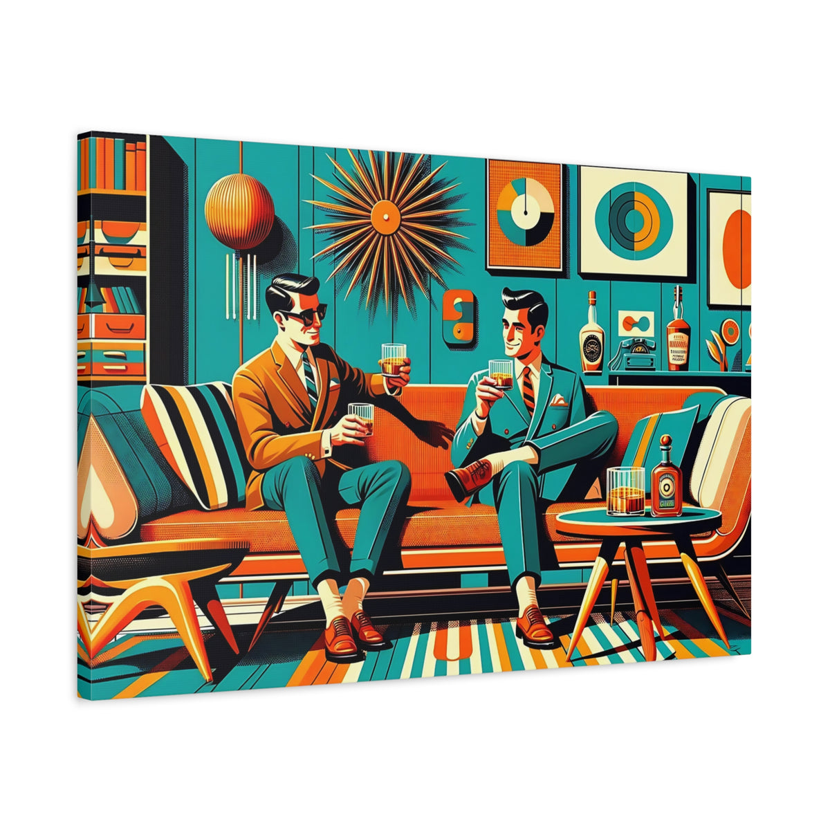 Mid Century Modern Mod Men, Bourbon Drinkers MCM Barware Lounge Wall Art - Mid Century Modern Gal