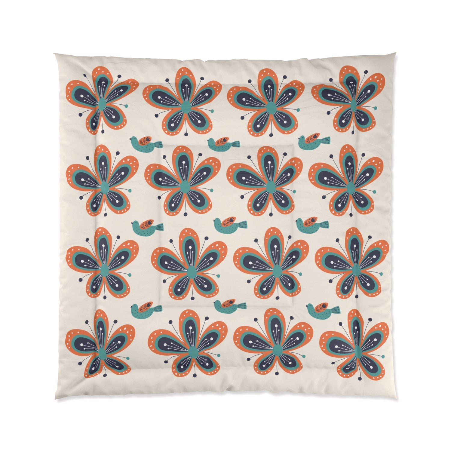 Scandinavian Floral Birds Modern Danish Pattern Comforter - Cozy Home Bedding for Relaxed Vibes - Mid Century Modern Gal
