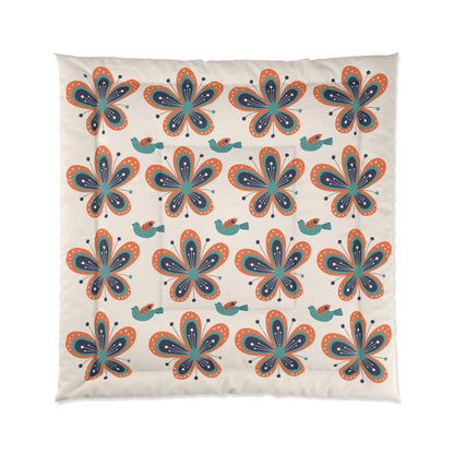Scandinavian Floral Birds Modern Danish Pattern Comforter - Cozy Home Bedding for Relaxed Vibes - Mid Century Modern Gal